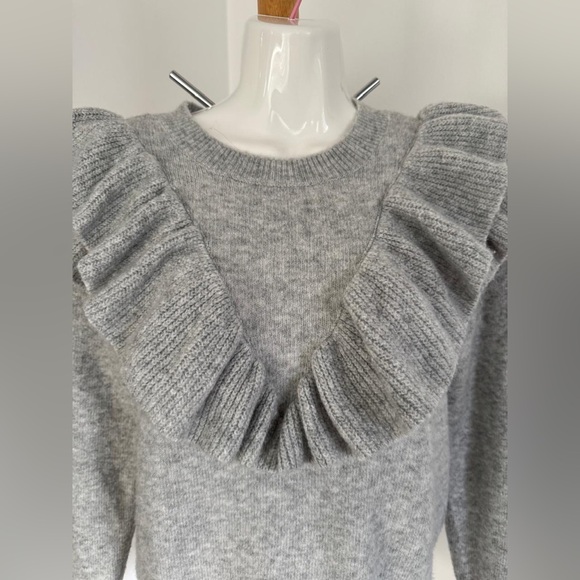 LOFT Heather Gray Ruffle Sweater - Picture 2 of 7